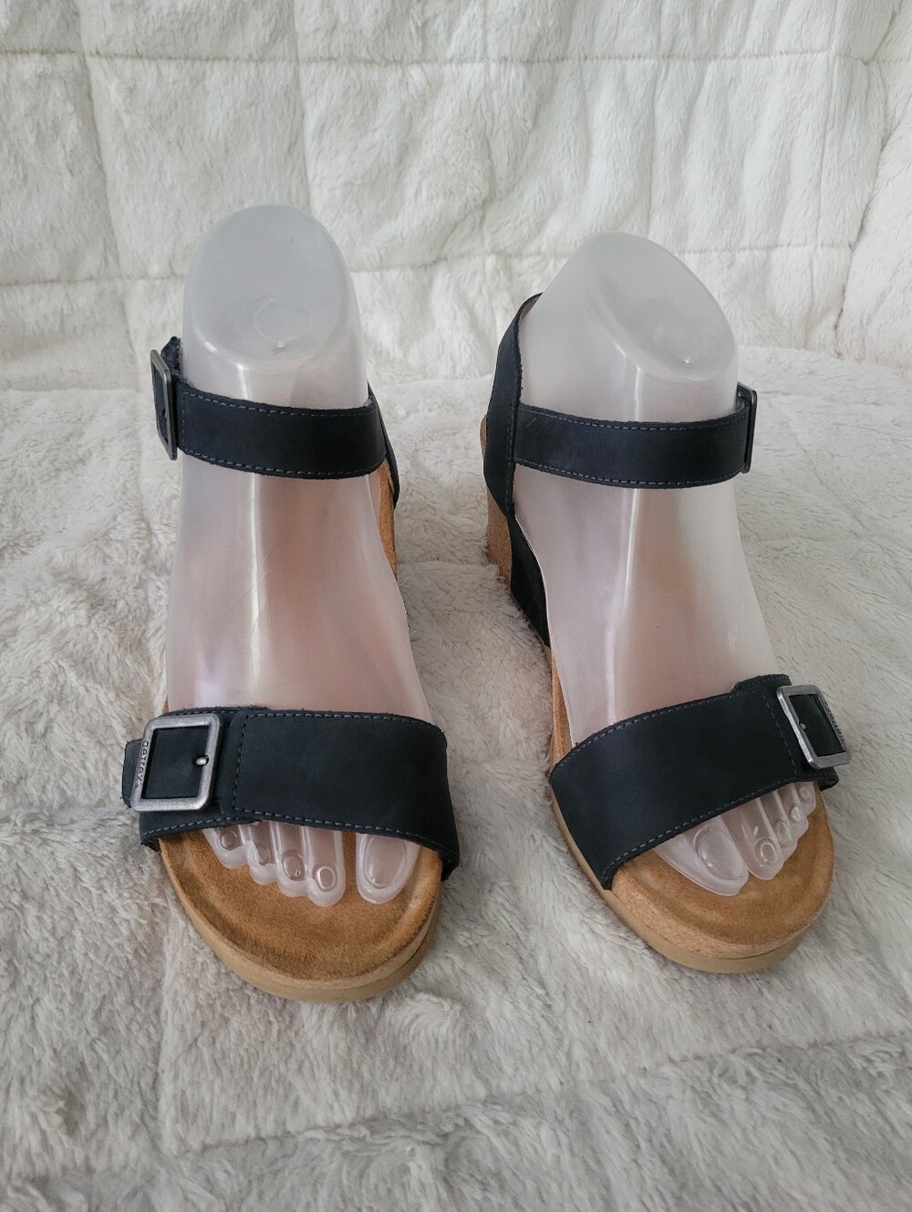 Aetrex Black Wedge Sandals with Buckle Straps